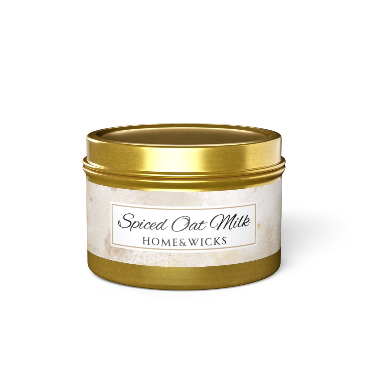 Spiced Oat Milk Coconut Soy Wax Candle, 4 oz. Gold Tin Jar with Lid - Cinnamon Scented Candle, Cozy Candle, Gourmand Spice Candle