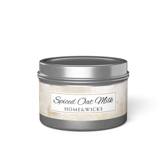 Spiced Oat Milk Coconut Soy Wax Candle, 4 oz. Silver Tin Jar with Lid - Cinnamon Scented Candle, Cozy Candle, Gourmand Spice Candle