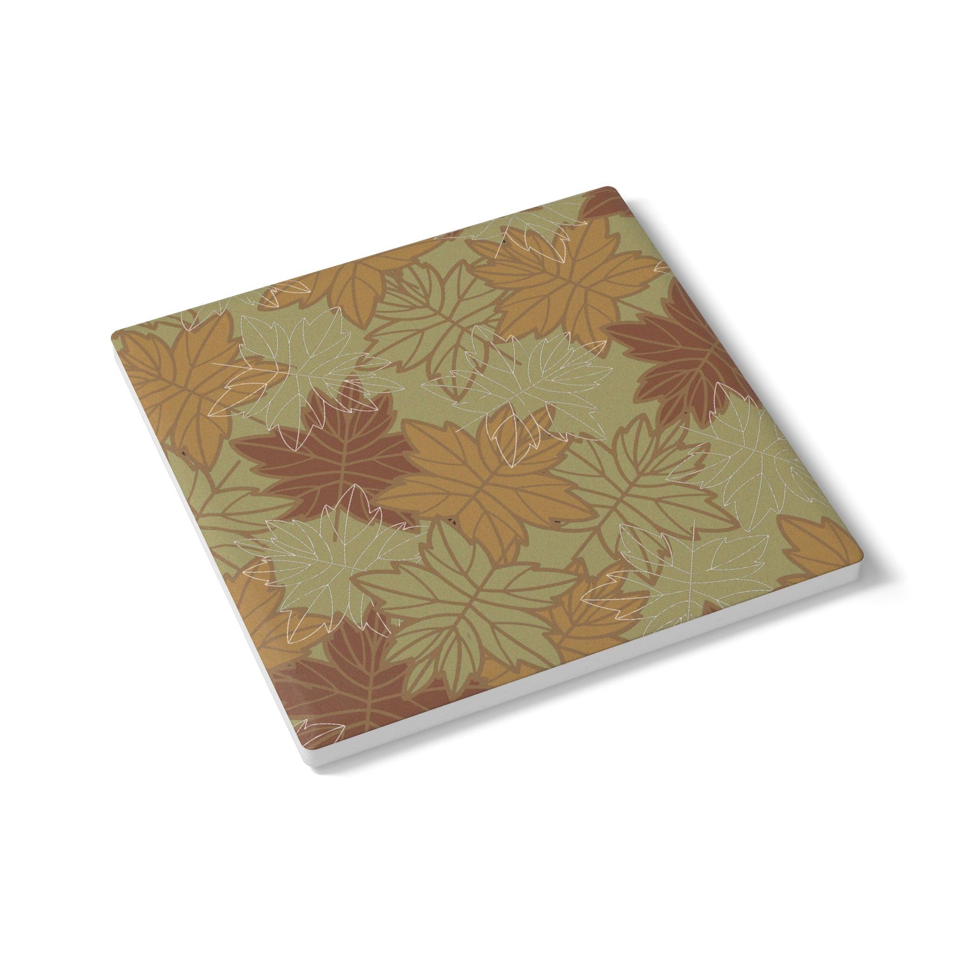 Square ceramic tile coaster with autumn leaf pattern on a white background