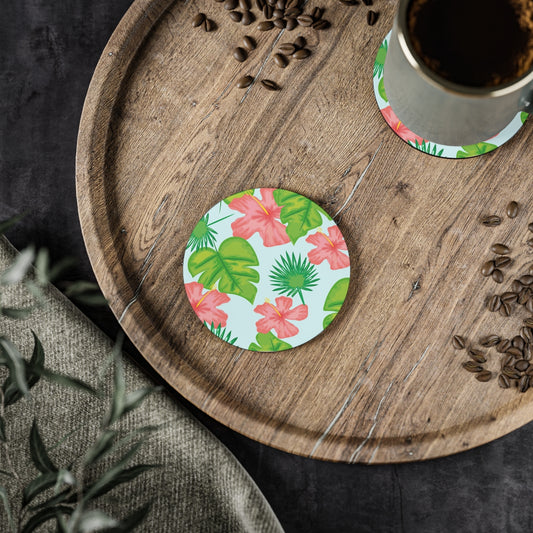 Tropical Island - Round Hardboard Coaster, Cork Backed  - 3.75" x 3.75" - Perfect for Tropical Home Decor and Gifts - Priced per coaster