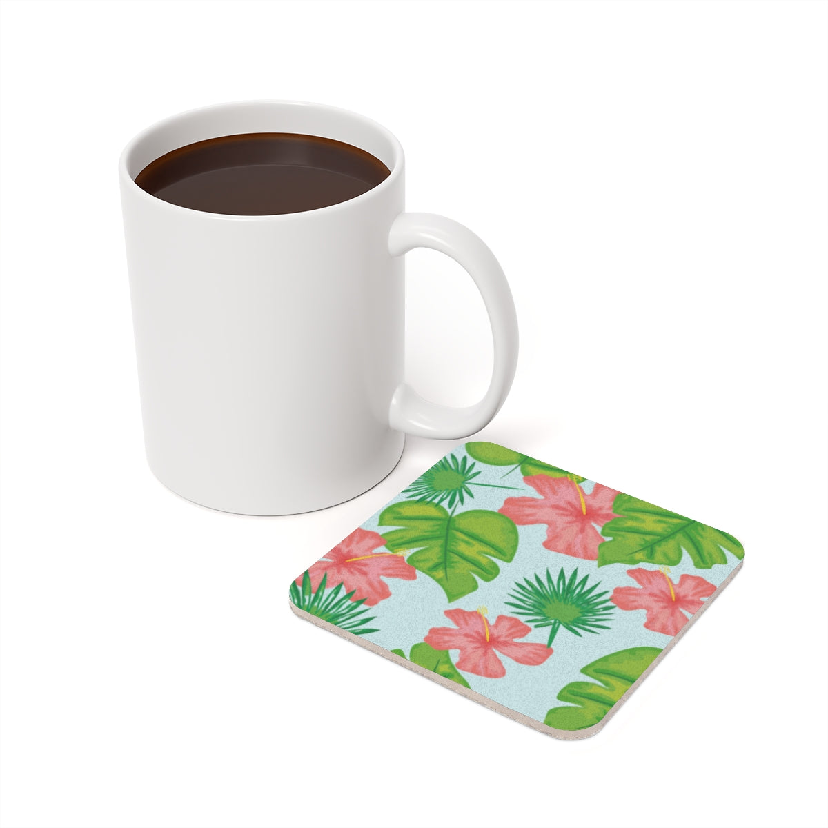 Tropical Island - Square Hardboard Coaster, Cork Backed  - 3.75" x 3.75" - Perfect for Tropical Home Decor and Gifts - Priced per coaster