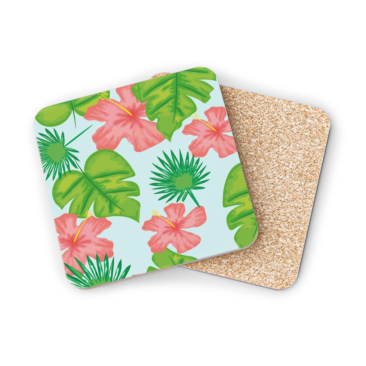 Tropical Island - Square Hardboard Coaster, Cork Backed  - 3.75" x 3.75" - Perfect for Tropical Home Decor and Gifts - Priced per coaster