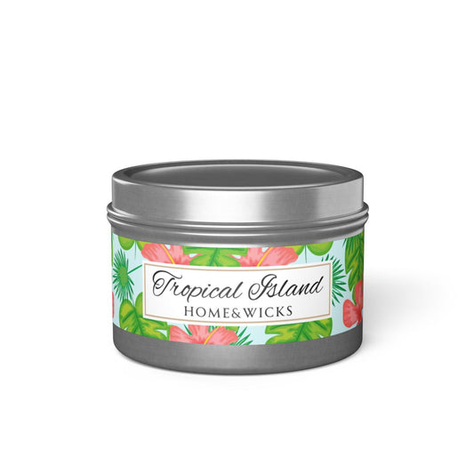 Tropical Island Coconut Soy Wax Candle, 4 oz. Silver Tin Jar with Lid  - Tropical Candle, Fruit Scented Candle, Tropical Decor