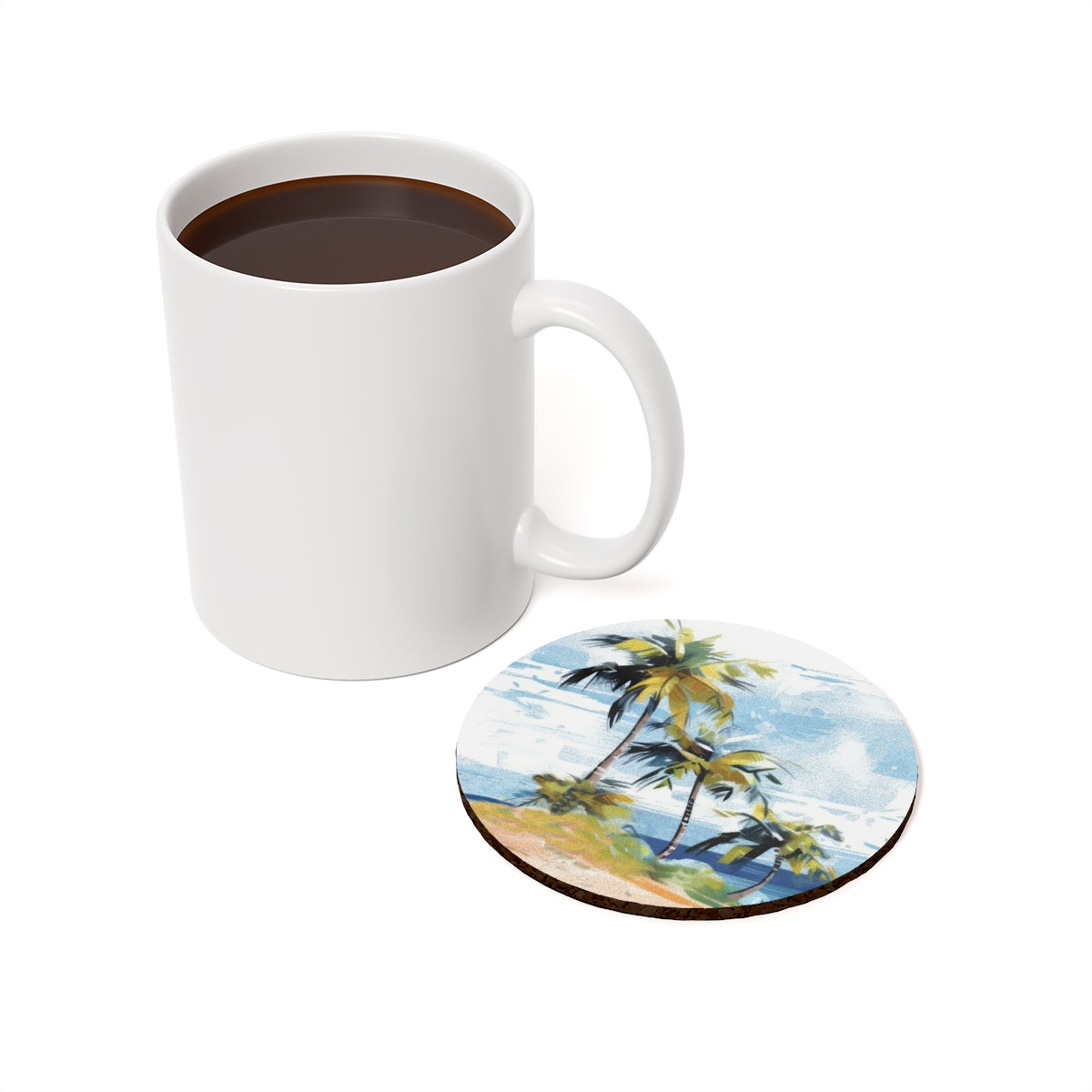 Tropical Retreat - Round Hardboard Coaster, Cork Backed  - 3.75"x 3.75" - Perfect for Tropical Home Decor & Gifts - Priced per coaster