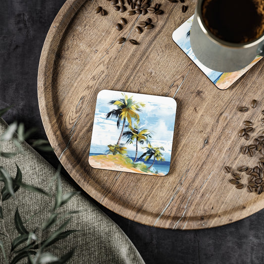 Tropical Retreat - Square Hardboard Coaster, Cork Backed  -3.75"x 3.75" - Perfect for Tropical Home Decor & Gifts - Priced per coaster