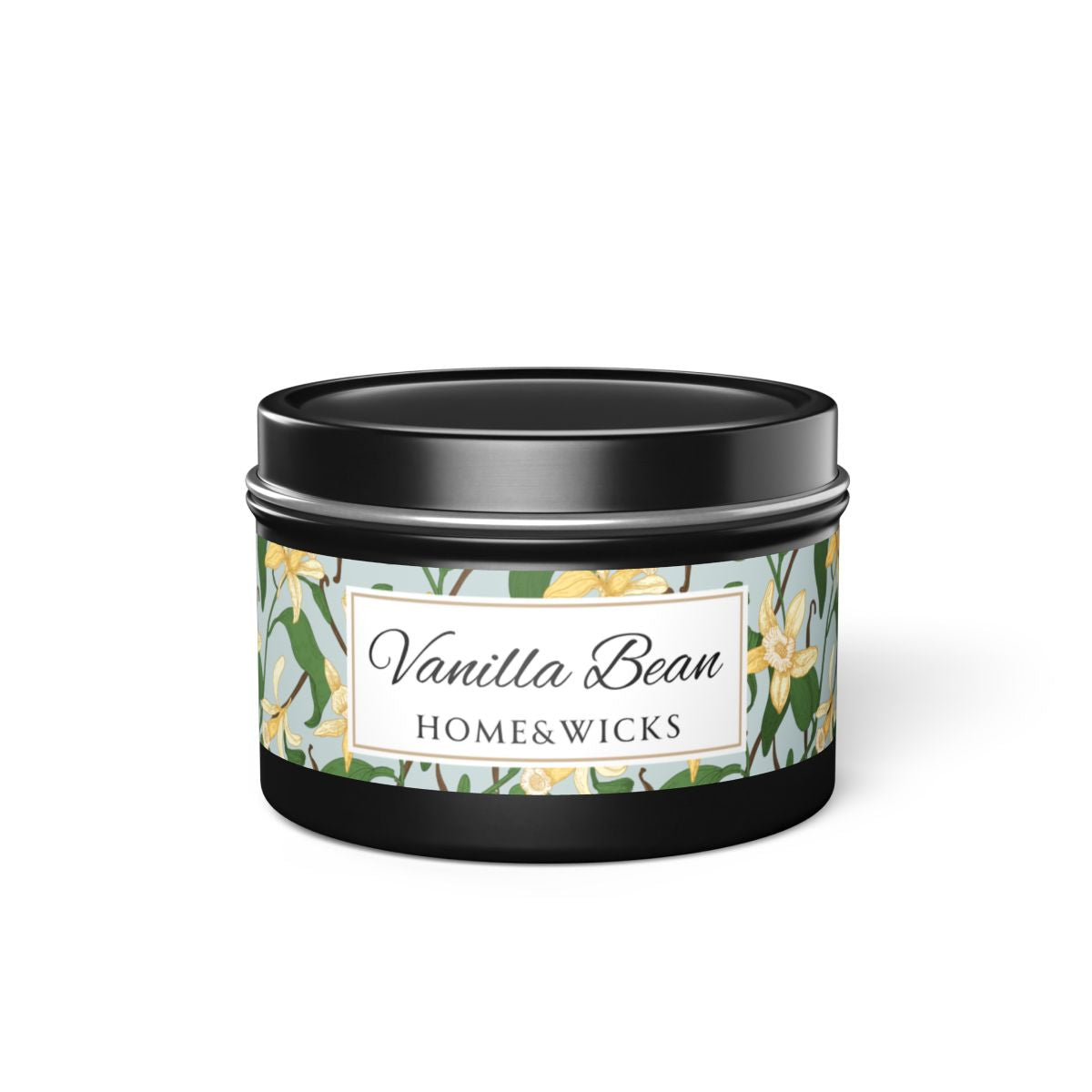 Vanilla Bean Coconut Soy Wax Candle, 4 oz. Black Tin Jar with Lid - Relaxing Vanilla Candle, Gift for Her, Vanilla Aromatherapy
