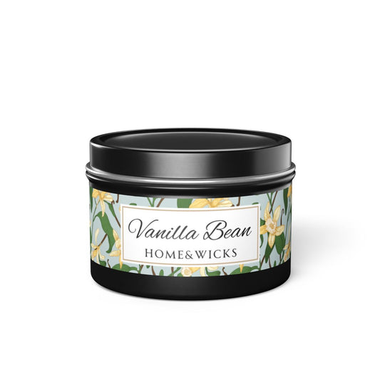 Vanilla Bean Coconut Soy Wax Candle, 4 oz. Black Tin Jar with Lid - Relaxing Vanilla Candle, Gift for Her, Vanilla Aromatherapy