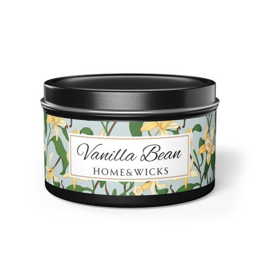 Vanilla Bean Coconut Soy Wax Candle, 8 oz. Black Tin Jar with Lid - Relaxing Vanilla Candle, Gift for Her, Vanilla Aromatherapy