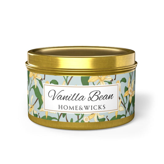 Vanilla Bean Coconut Soy Wax Candle, 8 oz. Gold Tin Jar with Lid - Relaxing Vanilla Candle, Gift for Her, Vanilla Aromatherapy