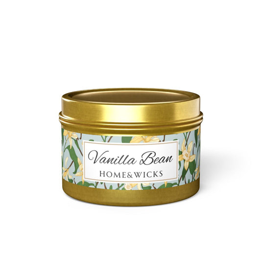 Vanilla Bean Coconut Soy Wax Candle, 4 oz. Gold Tin Jar with Lid - Relaxing Vanilla Candle, Gift for Her, Vanilla Aromatherapy