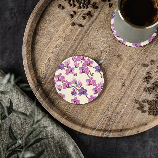 Vanilla Orchid - Round Hardboard Coaster, Cork Backed  - 3.75" x 3.75" - Perfect for Home Decor and Gifts - Priced per coaster