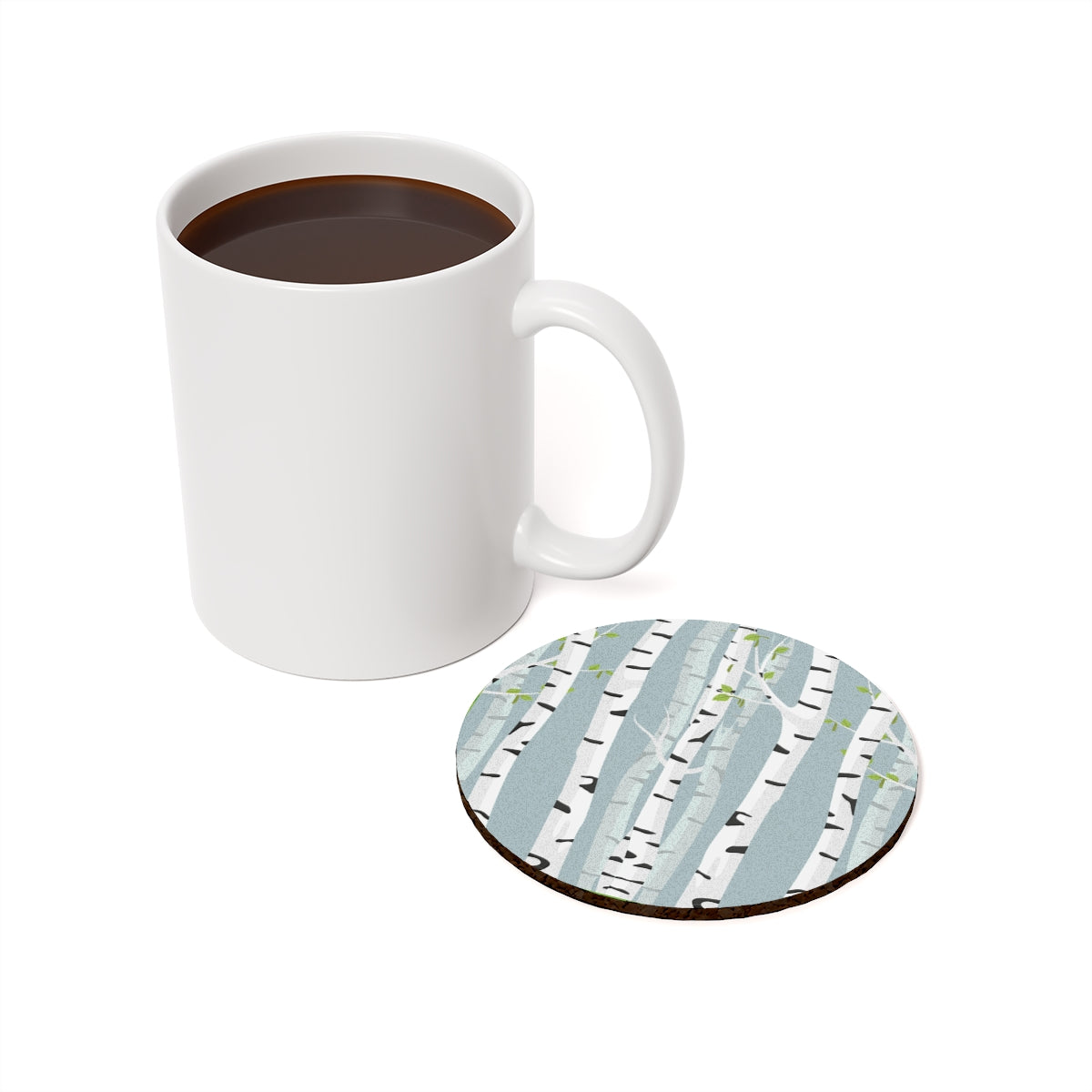 White Birch - Round Hardboard Coaster, Cork Backed  - 3.75" x 3.75" - Perfect for Home Decor and Gifts - Priced per coaster