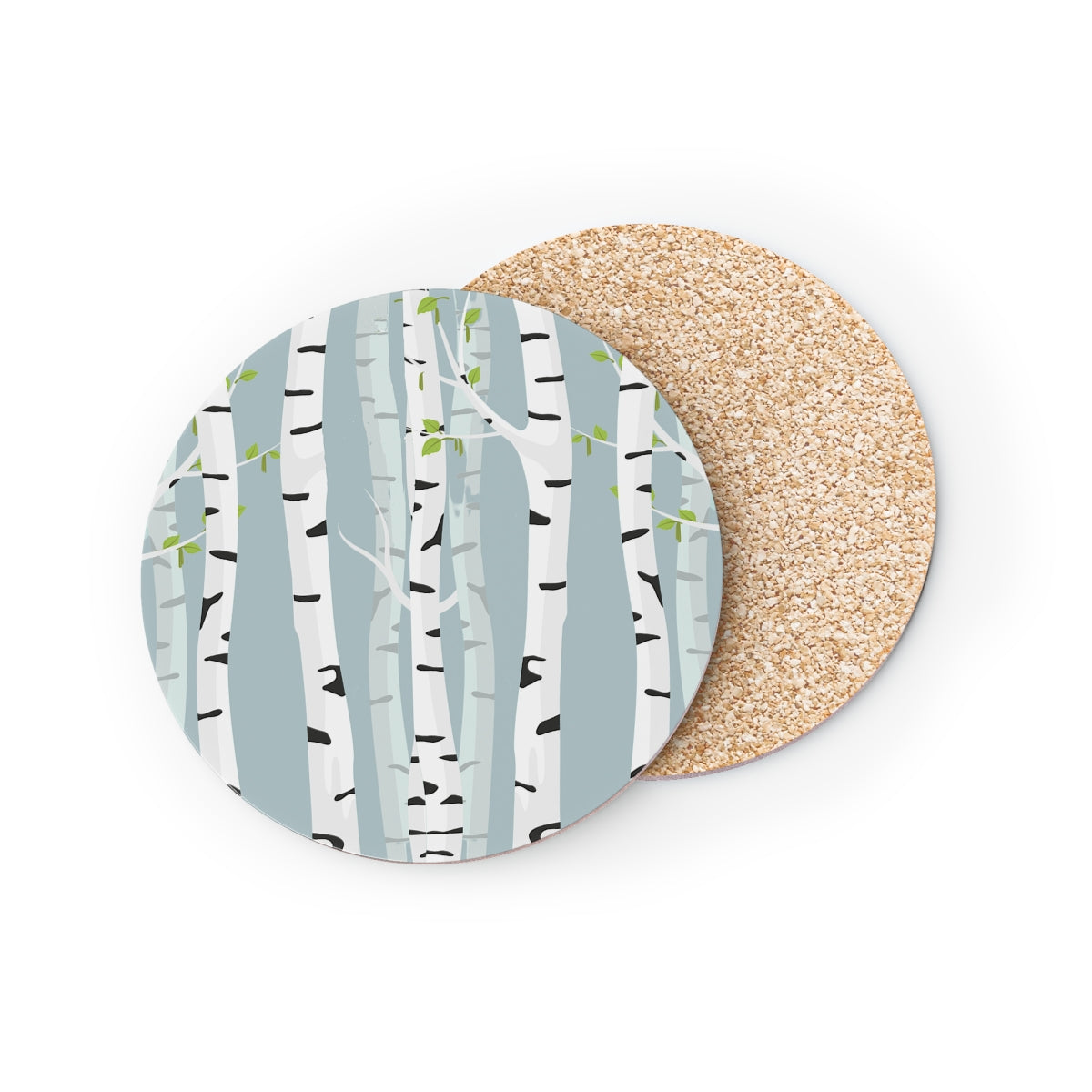 White Birch - Round Hardboard Coaster, Cork Backed  - 3.75" x 3.75" - Perfect for Home Decor and Gifts - Priced per coaster