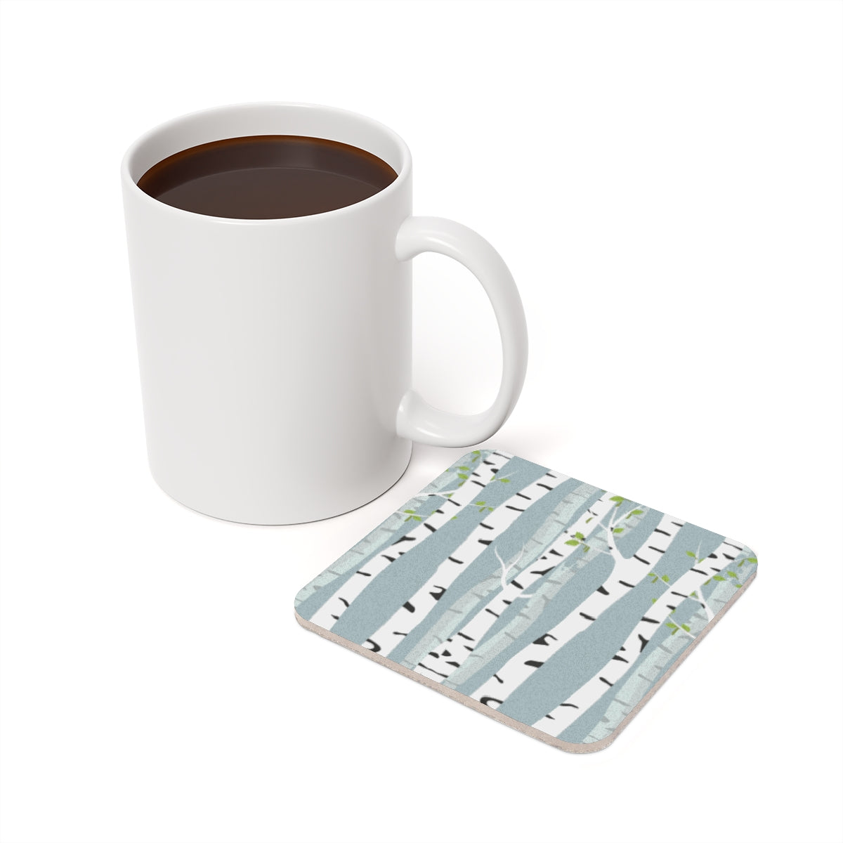 White Birch - Square Hardboard Coaster, Cork Backed  - 3.75" x 3.75" - Perfect for Home Decor and Gifts - Priced per coaster
