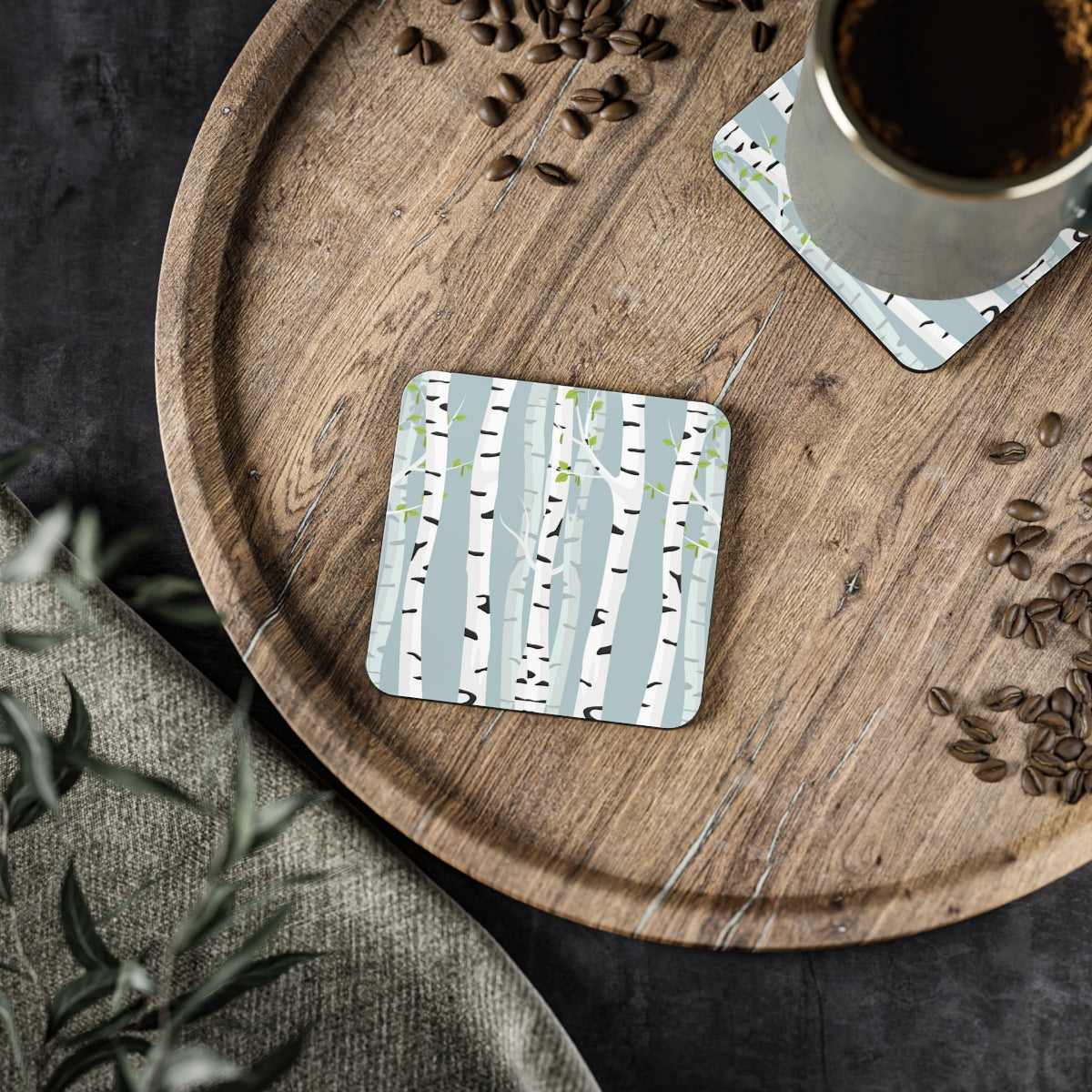 White Birch - Square Hardboard Coaster, Cork Backed  - 3.75" x 3.75" - Perfect for Home Decor and Gifts - Priced per coaster