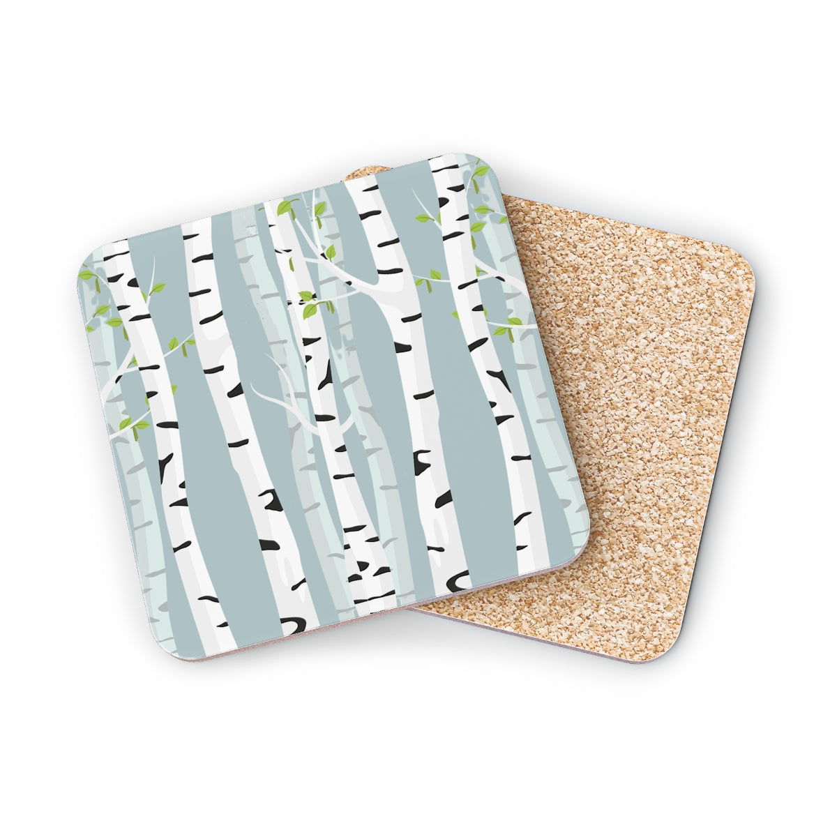 White Birch - Square Hardboard Coaster, Cork Backed  - 3.75" x 3.75" - Perfect for Home Decor and Gifts - Priced per coaster