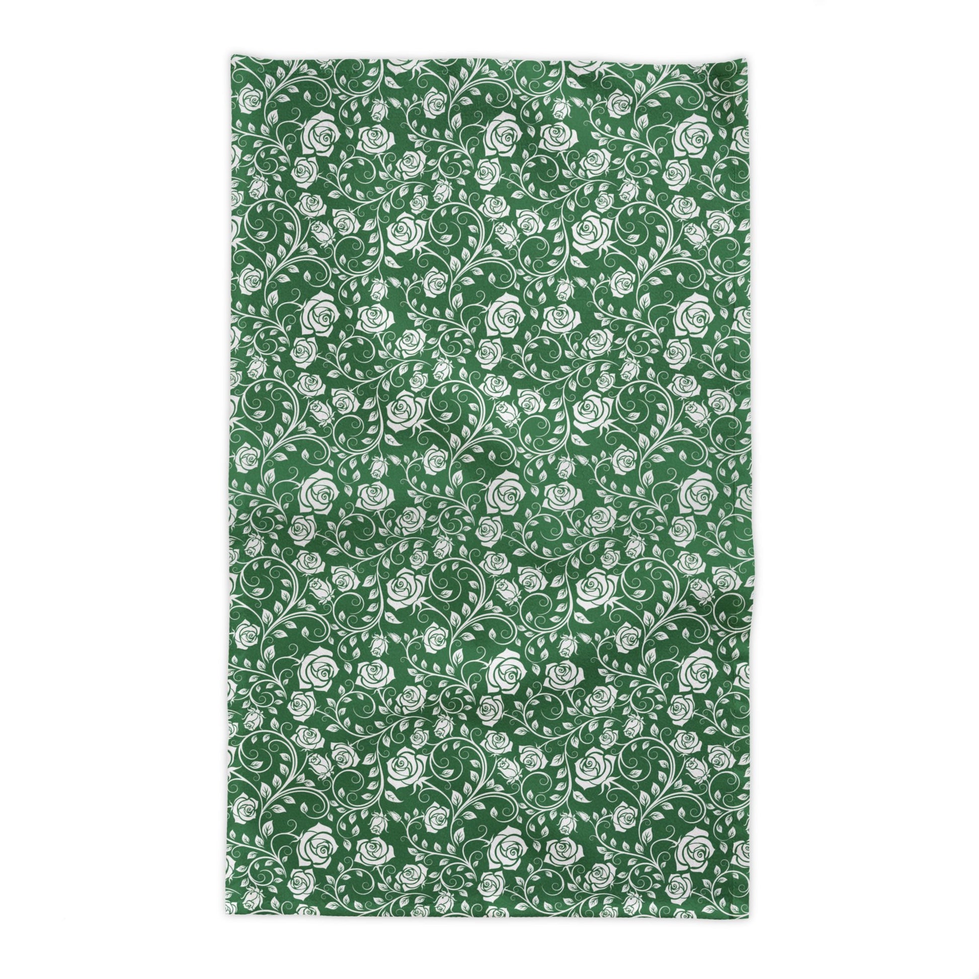 Floral pattern with white flowers on a green background rectangle tablecloth