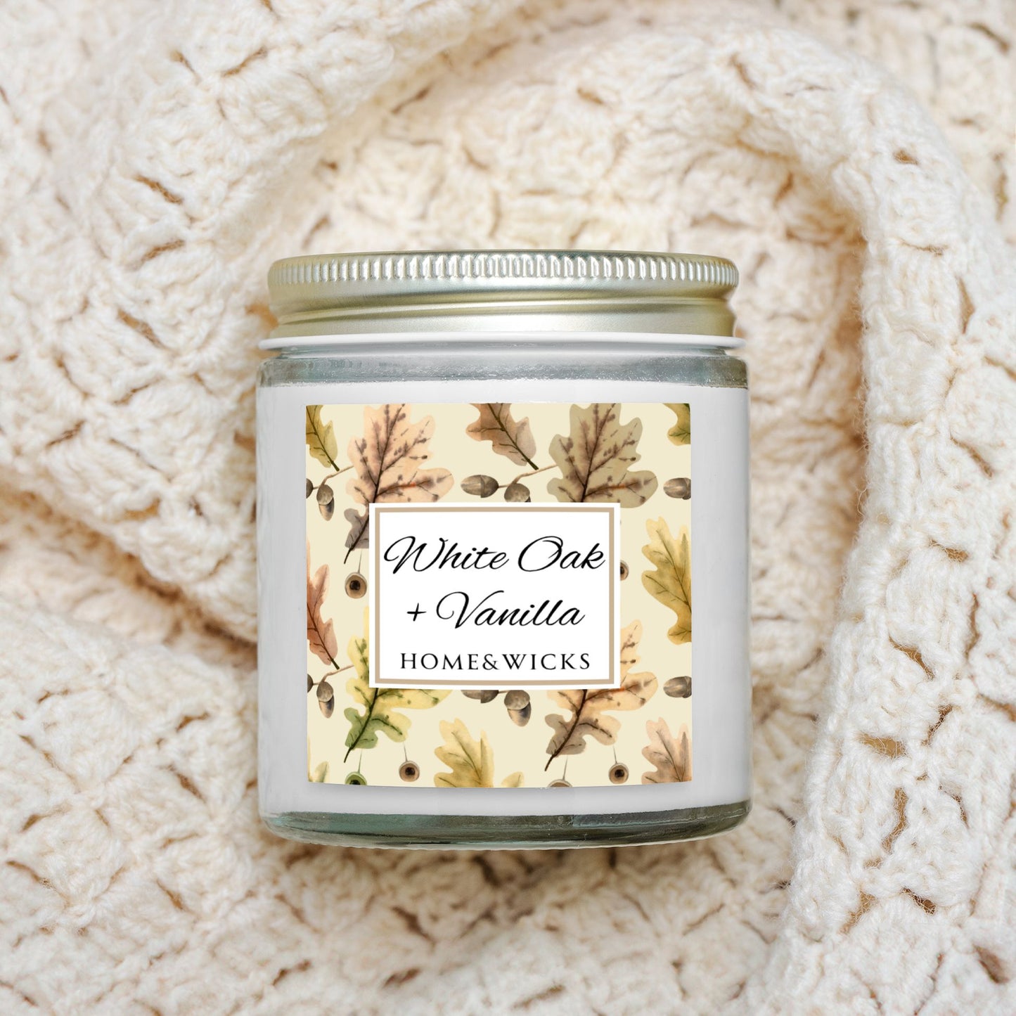 White Oak & Vanilla 4 oz. Coconut Apricot Wax Candle, Clear Jar with Gold Lid - Thanksgiving Candle, Fall Autumn Scented Candle Decor