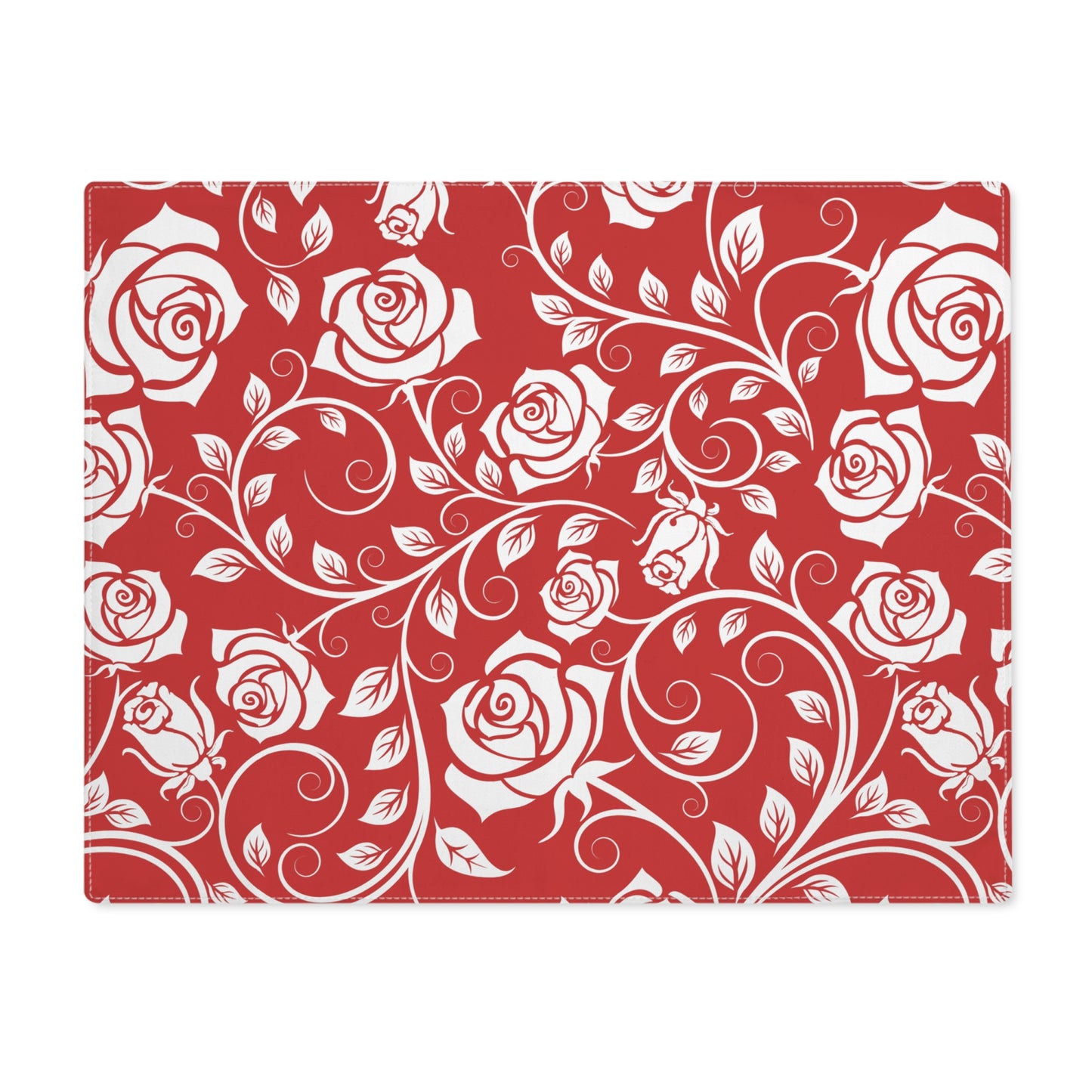 Red placemat with white rose pattern placemat