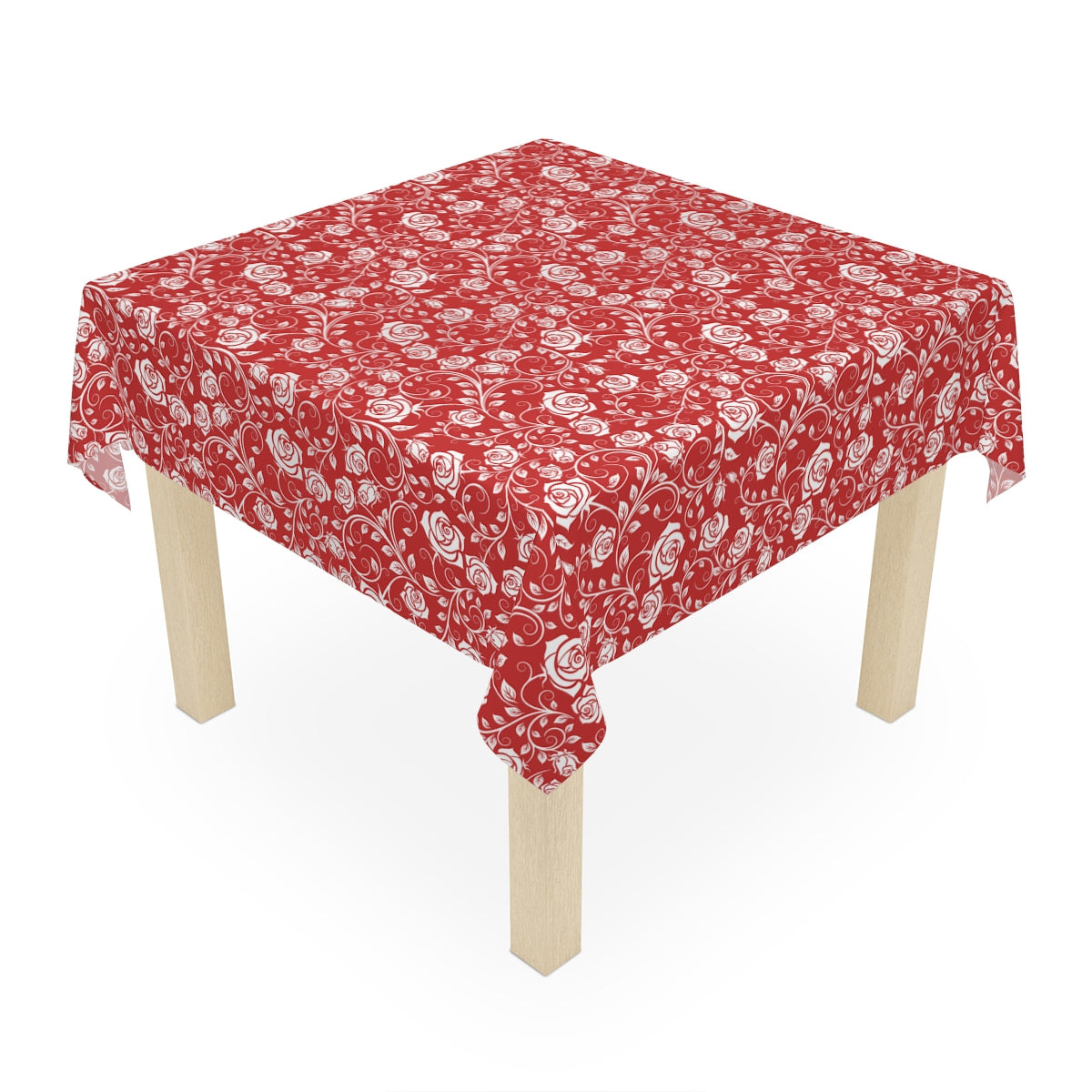 White & Red Roses Tablecloth - 58" × 58" and 58" × 102" Sizes, Winter / Christmas Tablecloth - Party Tablecloth, Valentine's Day Tablecloth, Wedding, Dining Tablecloth, White & Red Tablecloth
