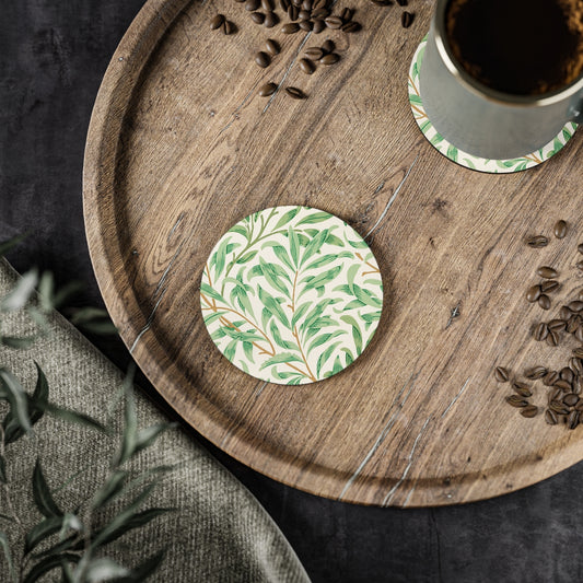 Willow Boughs - Round Hardboard Coaster, Cork Backed  - 3.75" x 3.75" - Perfect for Home Decor and Gifts - Priced per coaster