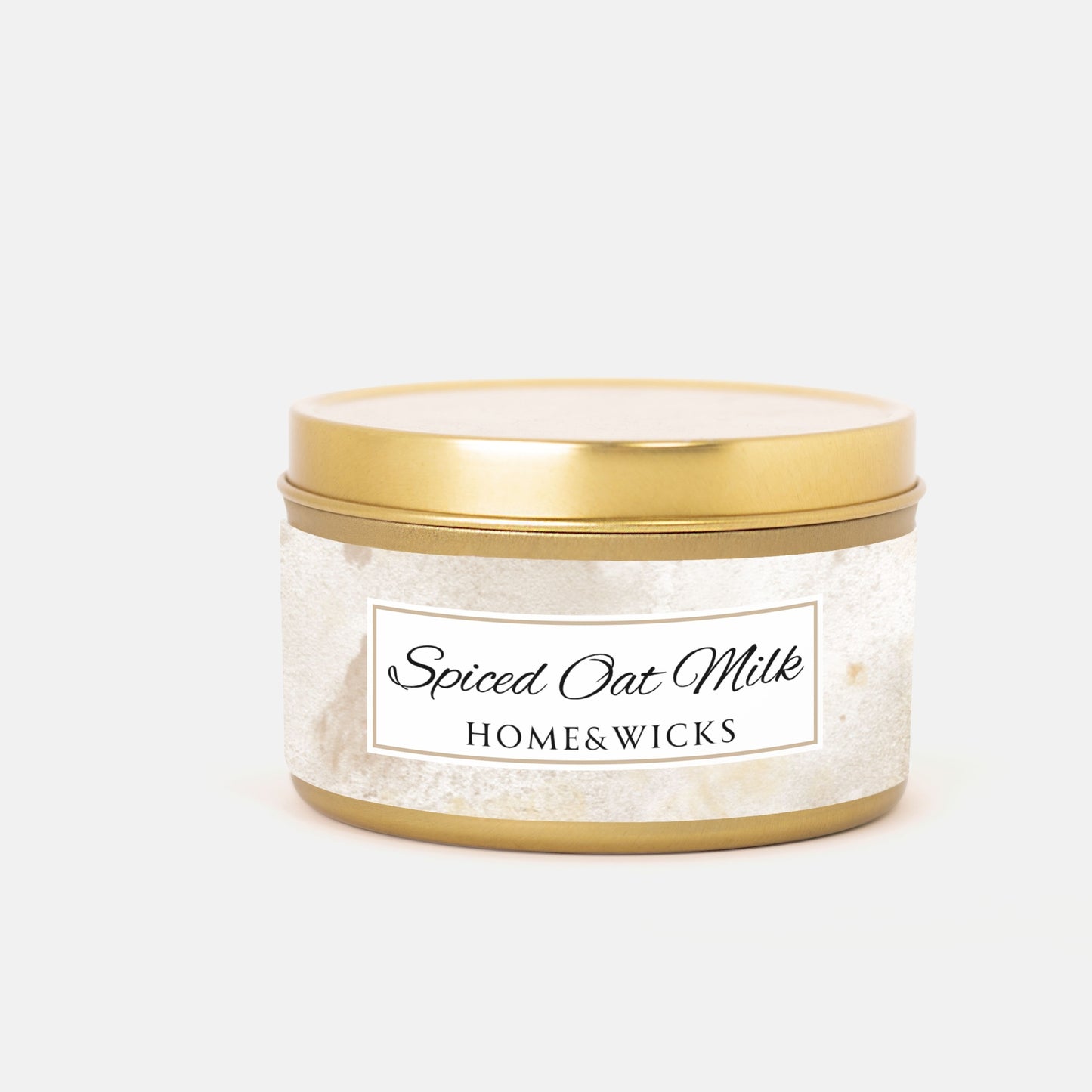 Spiced Oat Milk Scented Coconut Soy Wax Candle, 8 oz. Gold Tin Jar with Lid - Cinnamon Scented Candle, Cozy Candle, Gourmand Spice Candle