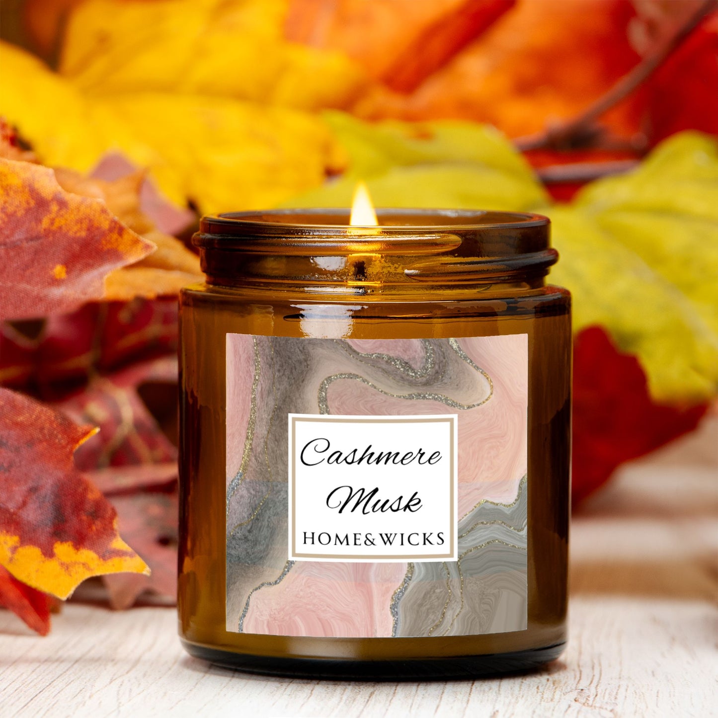 Cashmere Musk Coconut Apricot Wax Candle, 4 oz Amber Jar with Gold Lid, Cotton Wick - Luxe Scented Candle, Calming Aroma, Musk Floral Candle