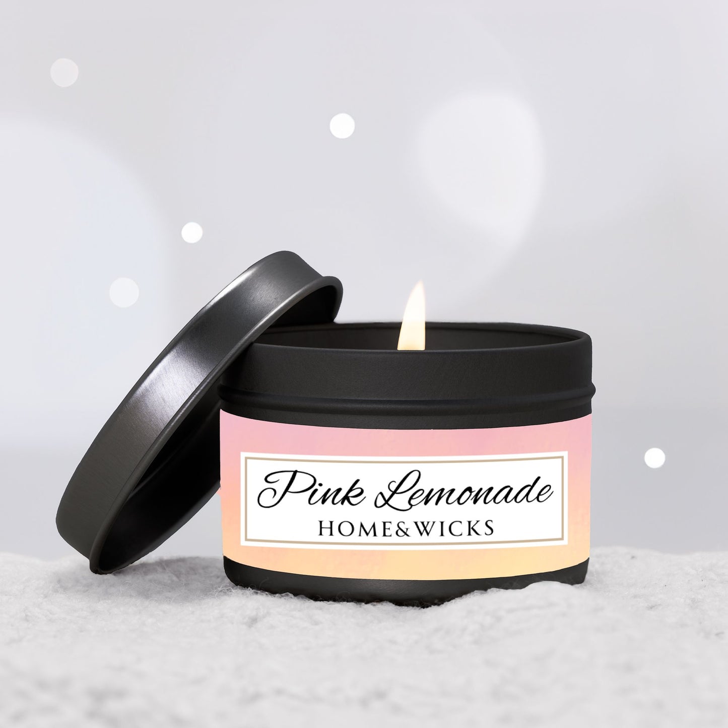 Pink Lemonade Coconut Soy Wax Candle, 4 oz. Black Tin Jar with Lid - Fruity Scented Candle, Gourmand Candle, Summer Decor