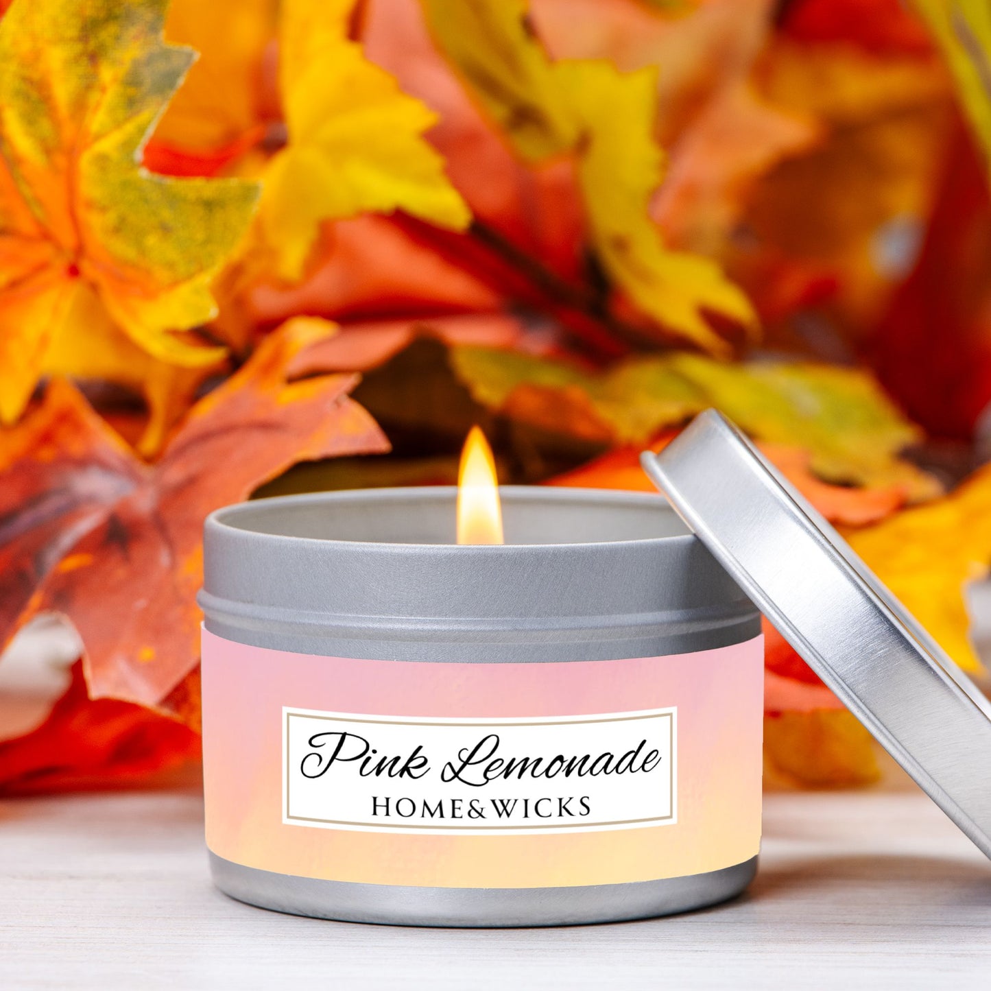Pink Lemonade Scented Coconut Soy Wax Candle, 4 oz. Silver Tin Jar with Lid - Fruity Scented Candle, Gourmand Candle, Summer Decor