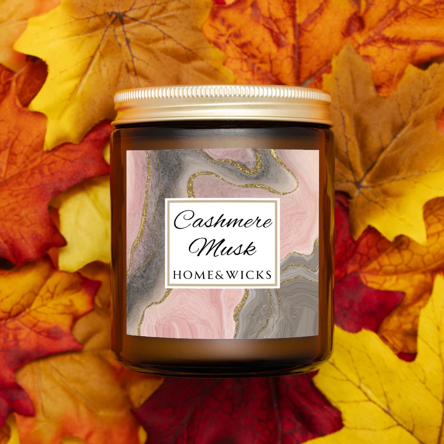 Cashmere Musk Coconut Apricot Wax Candle, Amber Jar with Gold Lid, Cotton Wick -  Luxe Scented Candle, Calming Aroma, Musk Floral Candle