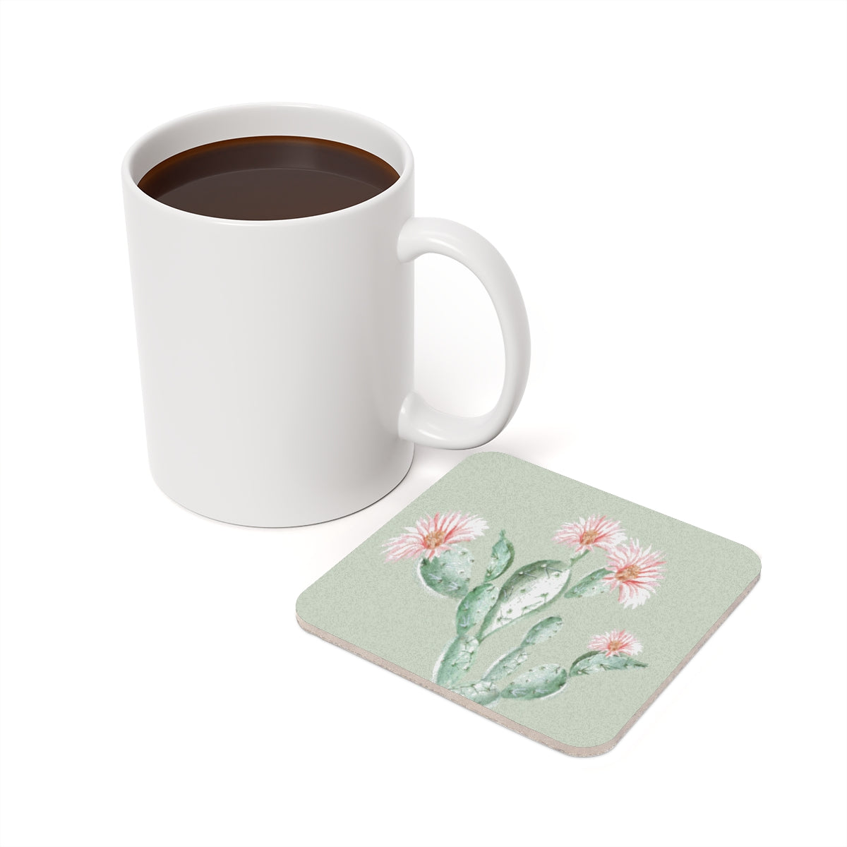 Cactus Flower - Square Hardboard Coaster, Cork Backed - 3.75" x 3.75" - Priced per coaster