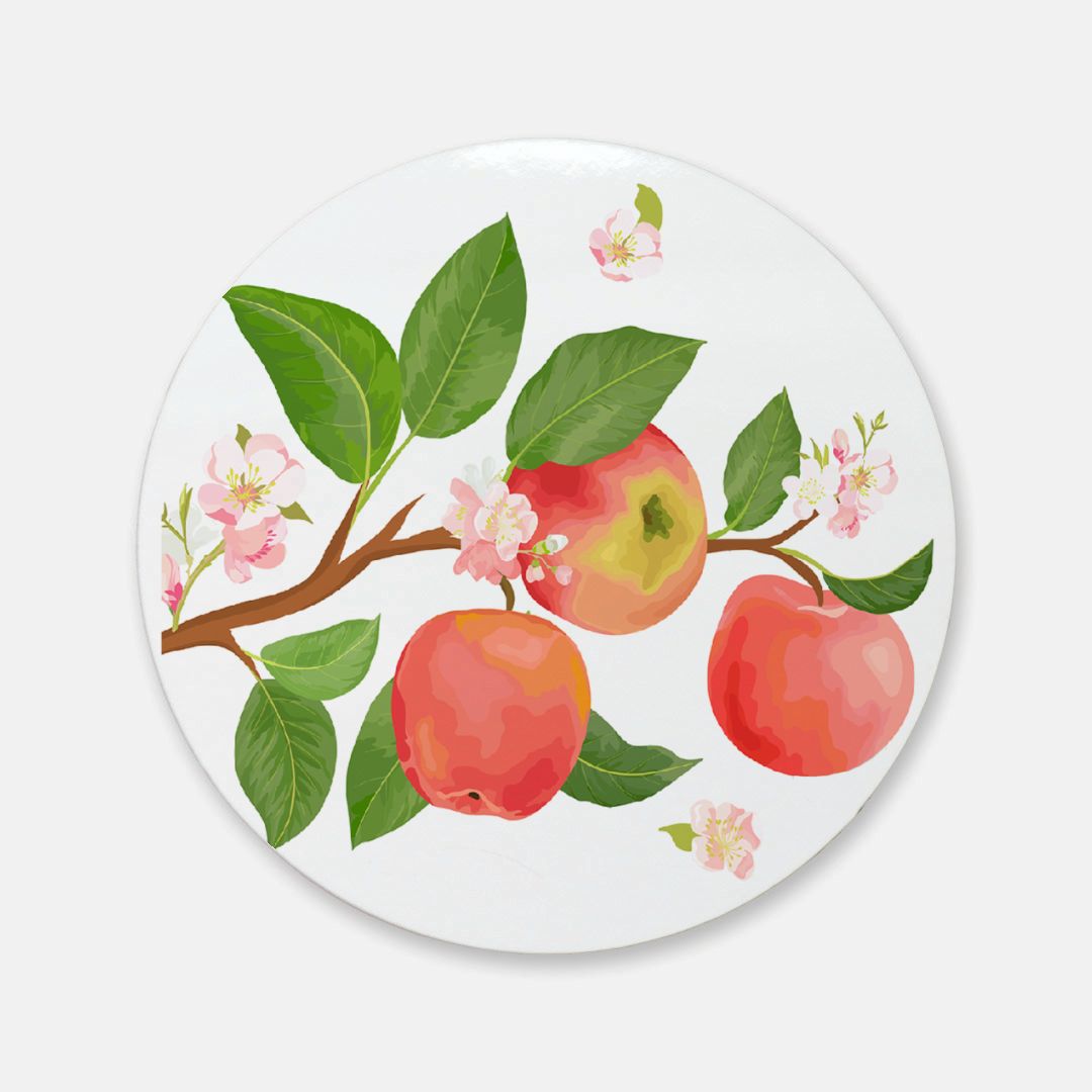 Apple Harvest - Round Hardboard Coaster, Cork Backed  - 3.75" x 3.75" - Priced per coaster