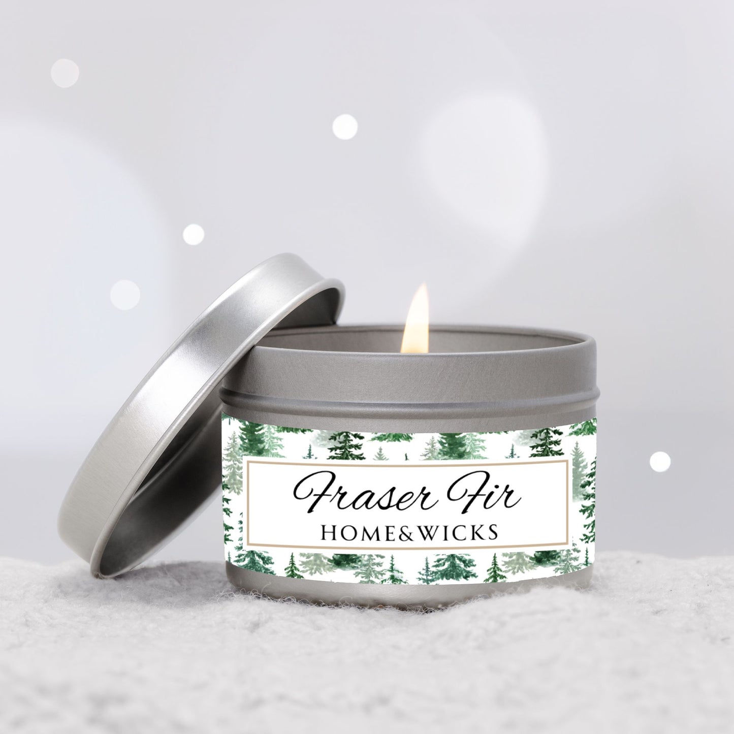 Fraser Fir Coconut Soy Wax Candle, 4 oz. Silver Tin Jar with Lid - Christmas Candle, Holiday Decor, Winter Candle