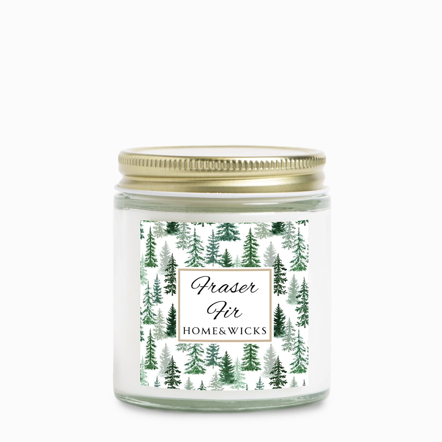 Fraser Fir Scented 4 oz. Coconut Apricot Wax Candle, Clear Jar with Gold Lid, Cotton Wick -  Christmas Candle, Holiday Decor, Winter Candle