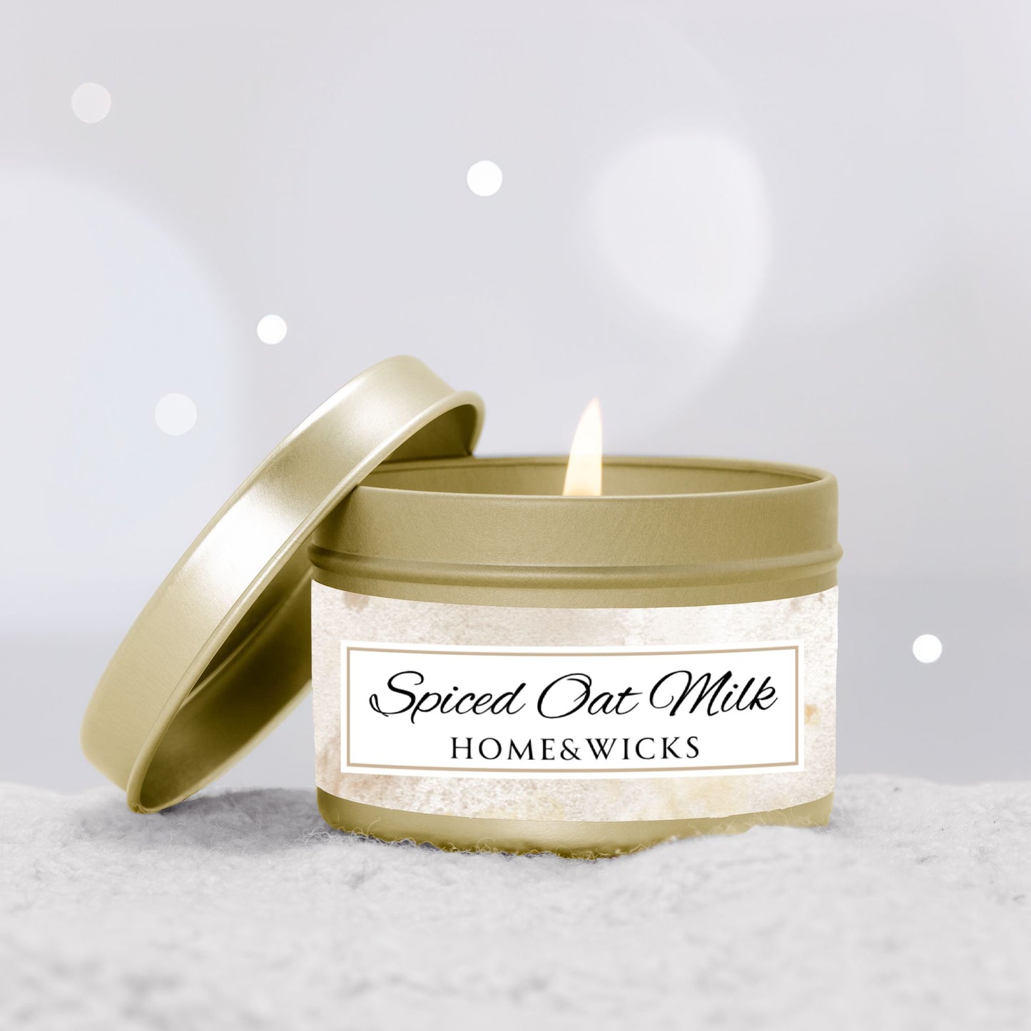 Spiced Oat Milk Coconut Soy Wax Candle, 4 oz. Gold Tin Jar with Lid - Cinnamon Scented Candle, Cozy Candle, Gourmand Spice Candle
