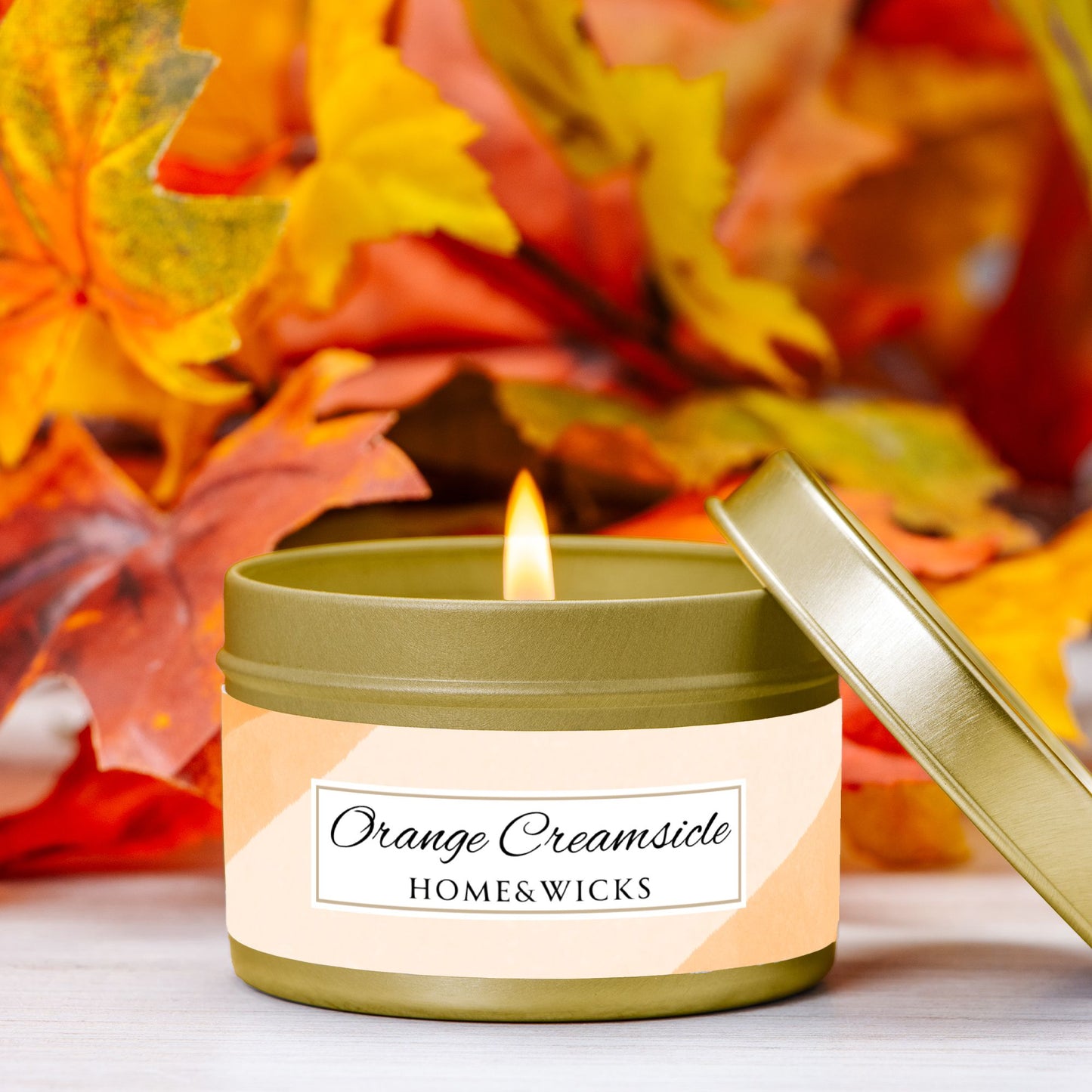 Orange Creamsicle Coconut Soy Wax Candle, 4 oz. Gold Tin Jar with Lid - Summer Candle, Orange Scented Candle, Gourmand Scented Candle