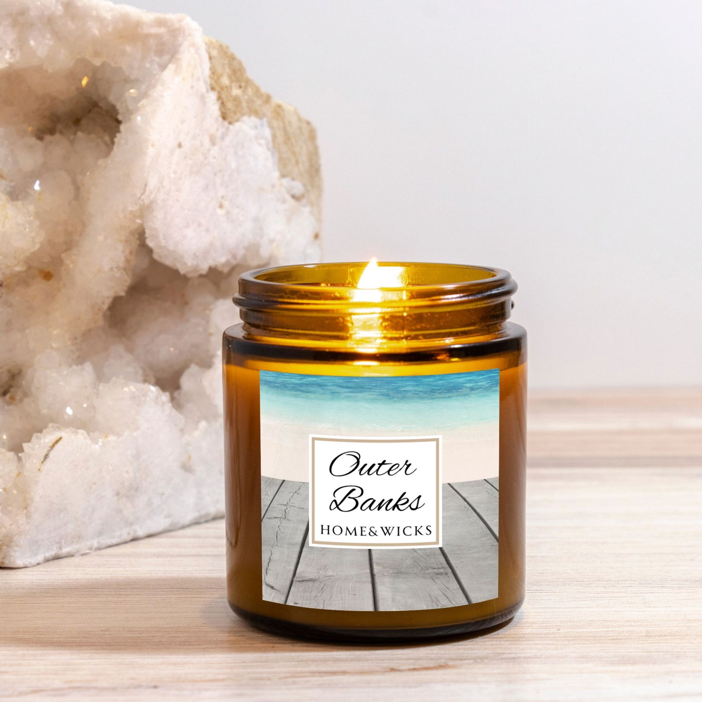 Outer Banks Coconut Apricot Wax Candle, 4 oz. Amber Jar, Gold Lid, Cotton Wick - Coastal Beach Scented Candle, Aromatic Woody Aromatherapy