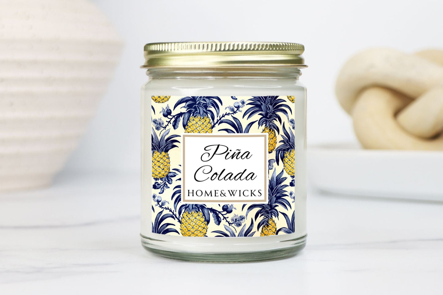 Piña Colada Coconut Apricot Wax Candle, 9 oz. Clear Jar with Gold Lid - Tropical Scented Candle, Fruity Candle, Tropical Decor